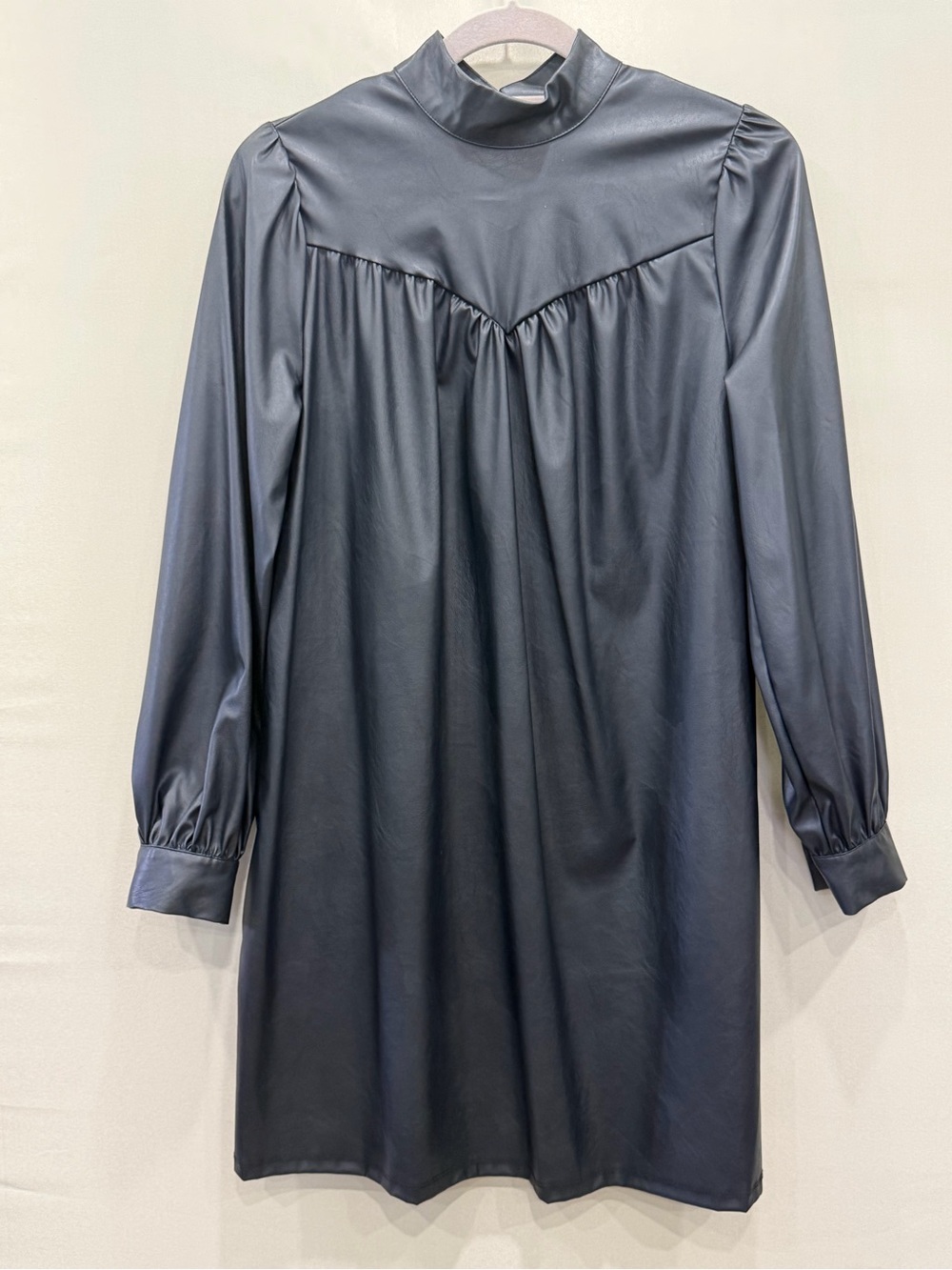 Who What Wear Black Faux Leather Mock-Neck Long-Sleeve Dress